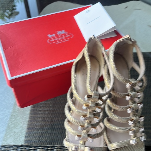 Coach 8.5 Laila Dot Met evening Leather high heels pump shoes sandals stiletto - Picture 12 of 14